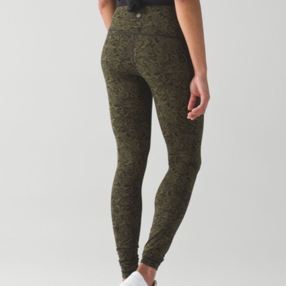 Lululemon Wunder Under Pant (Hi-Rise) Pencil Lace Brave Olive Black SZ 10 - Picture 4 of 5